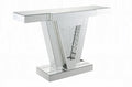 Acme 90064 Nysa glam mirrored faux crystals glass top sofa entry hall console table V shaped