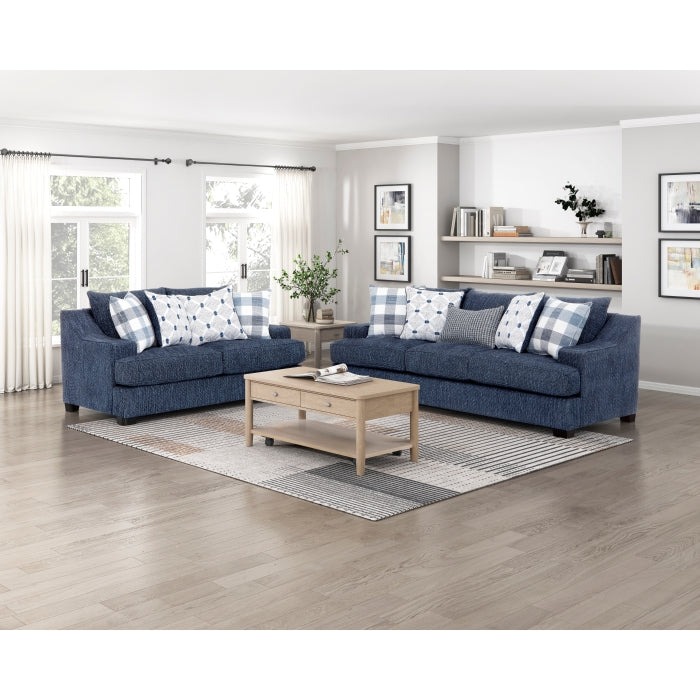 Homelegance 9008BUE-2PC 2 pc Maritime blue chenille textured fabric sofa and love seat set