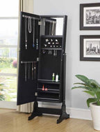 Coaster Hardy Black Wood Free Standing Cheval Mirror with Built-In Jewelry Cabinet – 901828