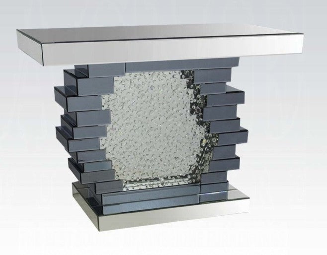 Acme 90232 Nysa glam mirrored faux crystals glass top sofa entry hall console table