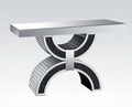 Acme 90248 Nysa glam mirrored faux crystals glass top sofa entry hall console table half circles base