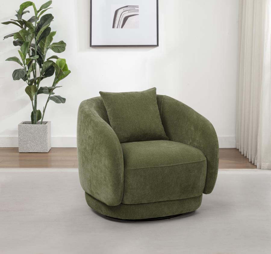 Coaster 902487  Arnaud green woven fabric round swivel barrel back accent chair