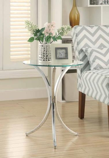 Coaster 902869 Ivy bronx teterboro chrome metal finish chair side round end table with glass top