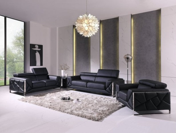 Global United 903BL-2PC 2 pc Orren ellis luigi black italian leather sofa and love seat set