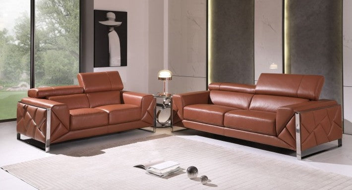 Global United 903CM-2PC 2 pc Orren ellis luigi camel italian leather sofa and love seat set