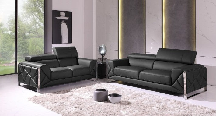 Global United 903GR-2PC 2 pc Orren ellis luigi gray italian leather sofa and love seat set