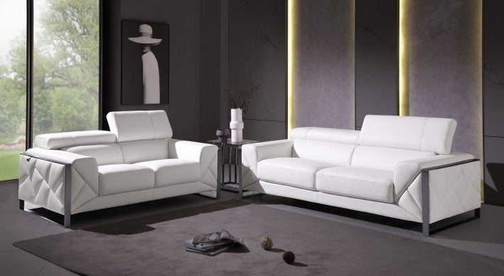 Global United 903WH-2PC 2 pc Orren ellis luigi white italian leather sofa and love seat set