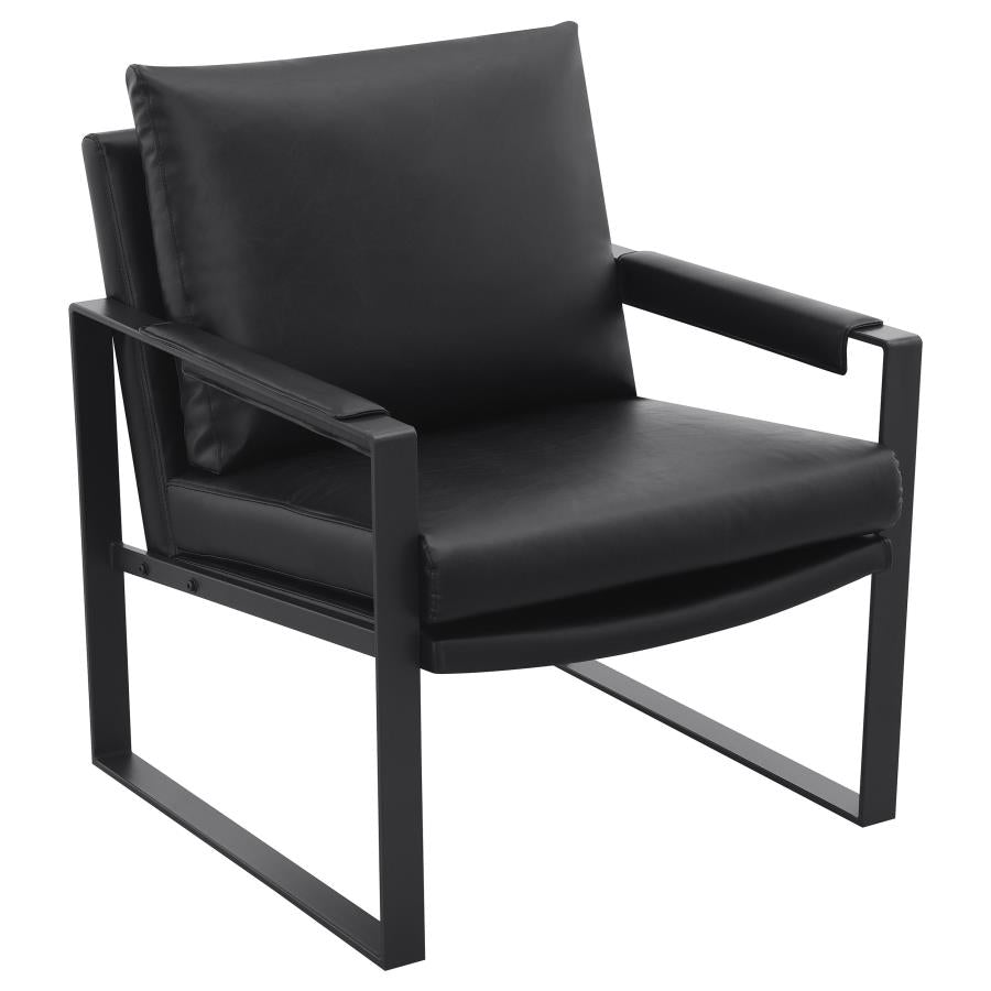 Coaster 903021 Ivy bronx lainey rosalind gunmetal metal finish and black faux leather modern accent chair