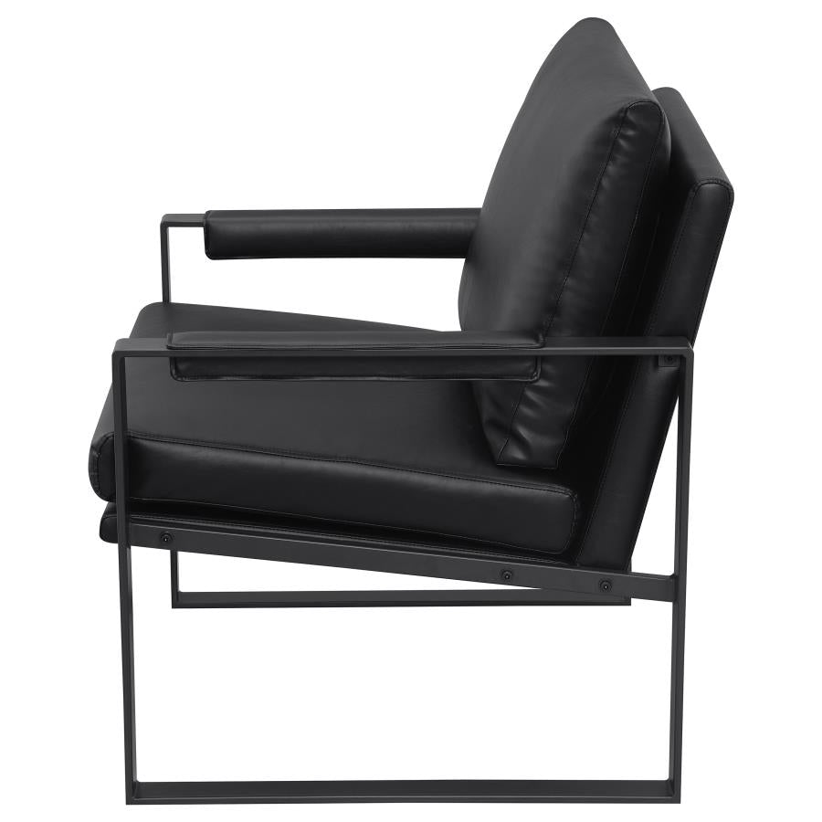 Coaster 903021 Ivy bronx lainey rosalind gunmetal metal finish and black faux leather modern accent chair