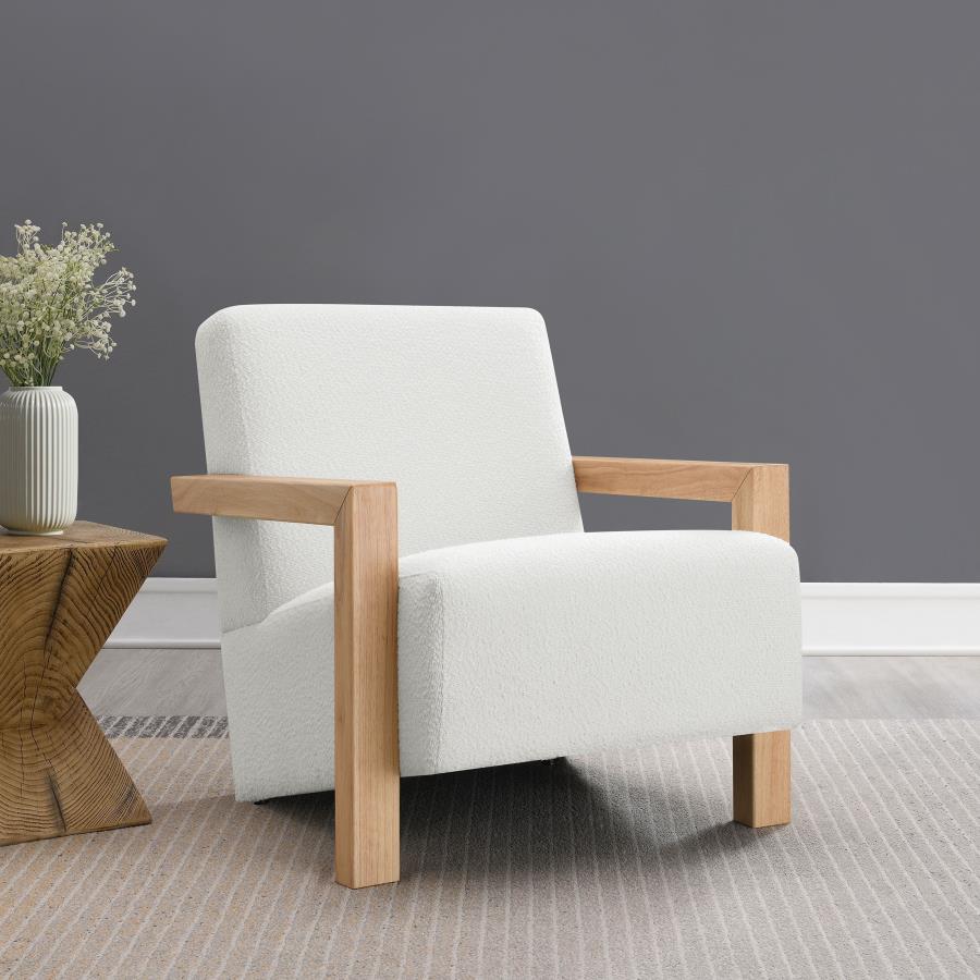 Coaster 903094 Fitzroy ivory boucle fabric natural finish wood mid century modern accent chair