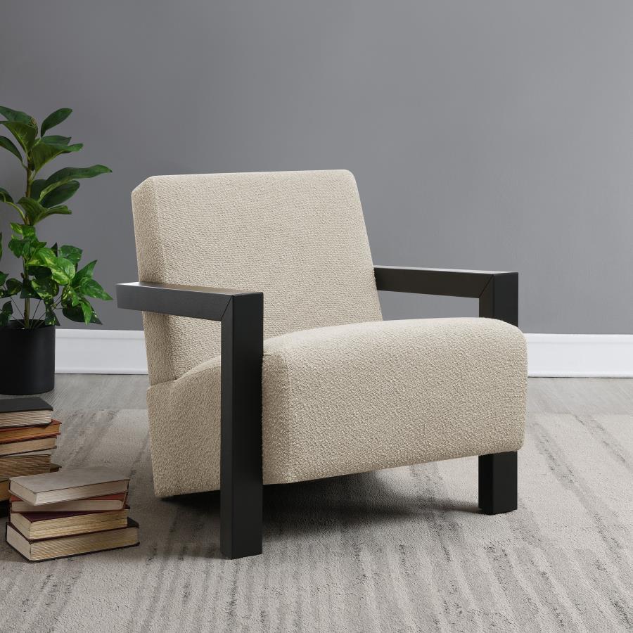 Coaster 903095 Fitzroy latte boucle fabric black finish wood mid century modern accent chair