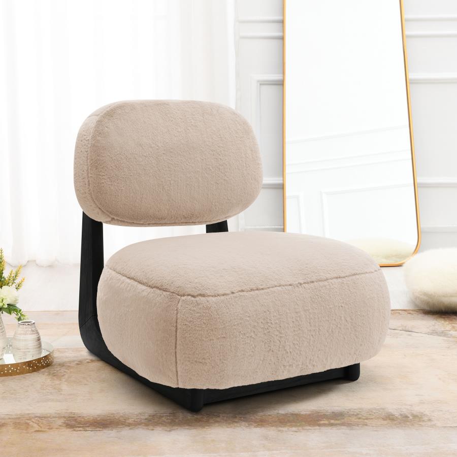 Coaster 903097 Duffie camel faux fur fabric black finish wood accent chair