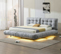 9030GY Ilisiam grey velvet fabric upholstered tufted headboard queen platform bed with LED lighting