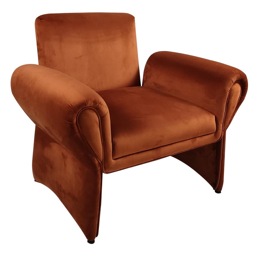 Coaster 903150  Liana rust orange velvety fabric mid century modern accent chair flared arms
