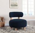 Coaster 903168 Zonie blue boucle fabric barrel back style seating natural finish wood accent chair