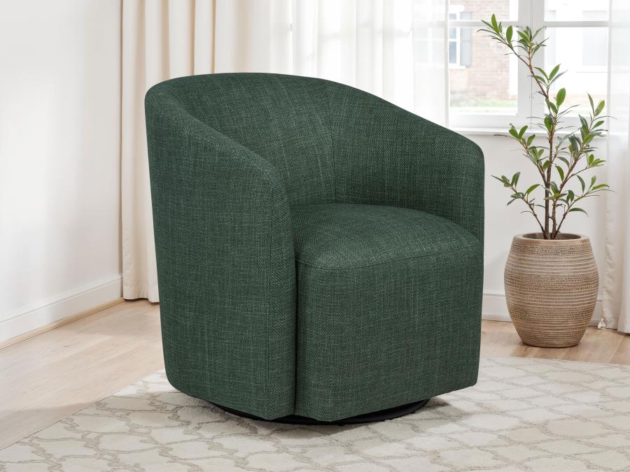 Coaster 903222  Mossbrook green woven fabric round swivel barrel back accent chair