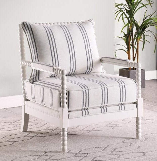 Coaster 903835 Rosecliff heights dubois white twisted wood and white and navy striped fabric accent chair