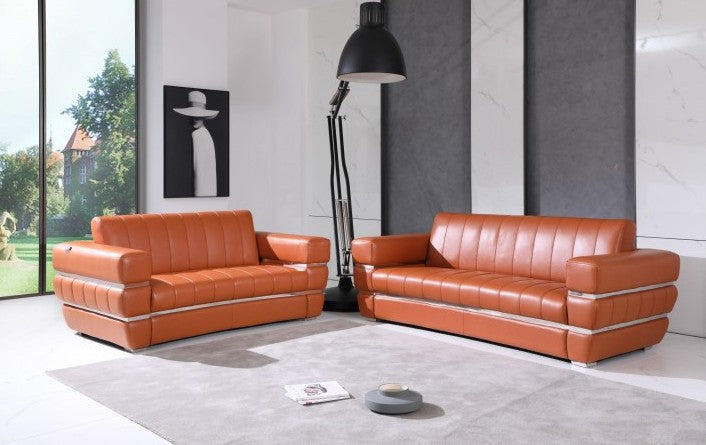 Global United 904CM-2PC 2 pc Orren ellis monza camel italian leather sofa and love seat set