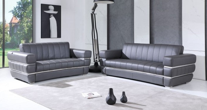 Global United 904GY-2PC 2 pc Orren ellis monza gray italian leather sofa and love seat set