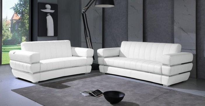 Global United 904WH-2PC 2 pc Orren ellis monza white italian leather sofa and love seat set