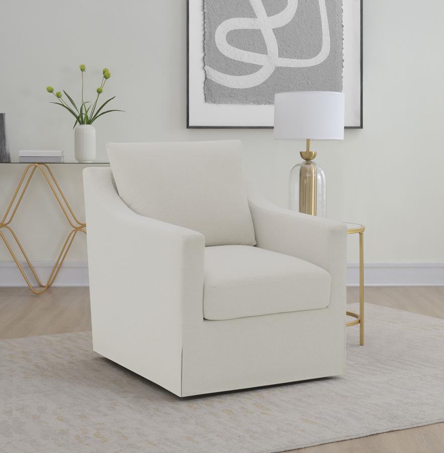 Coaster 904133  Winter beige fabric seating swivel squared back sloped arm accent chair