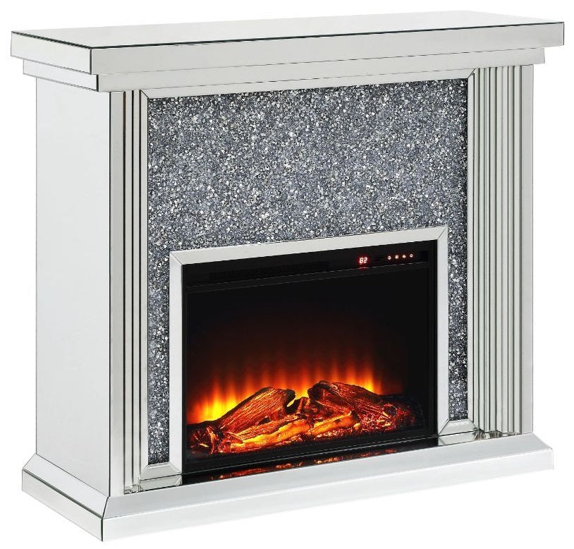Acme 90455 Everly quinn albaugh noralie mirrored 48" Fireplace with faux diamond inlay