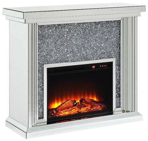 Acme 90455 Everly quinn albaugh noralie mirrored 48" Fireplace with faux diamond inlay