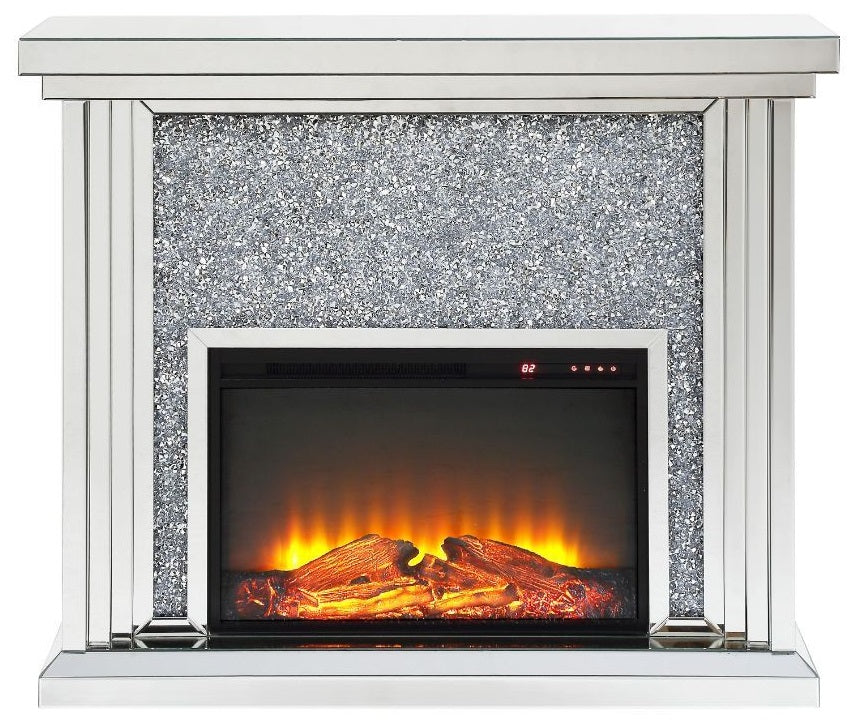 Acme 90455 Everly quinn albaugh noralie mirrored 48" Fireplace with faux diamond inlay