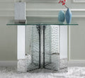 Acme 90510 Nysa glam mirrored diamond shaped squares base glass top sofa entry hall console table faux crystals
