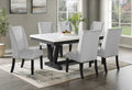 9052-7PC 7 pc Vesper Bridgend black finish wood trestle base white faux marble top dining table set