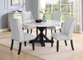 9055-5PC 5 pc Vesper Bridgend black finish wood trestle base 54" round white faux marble top dining table set