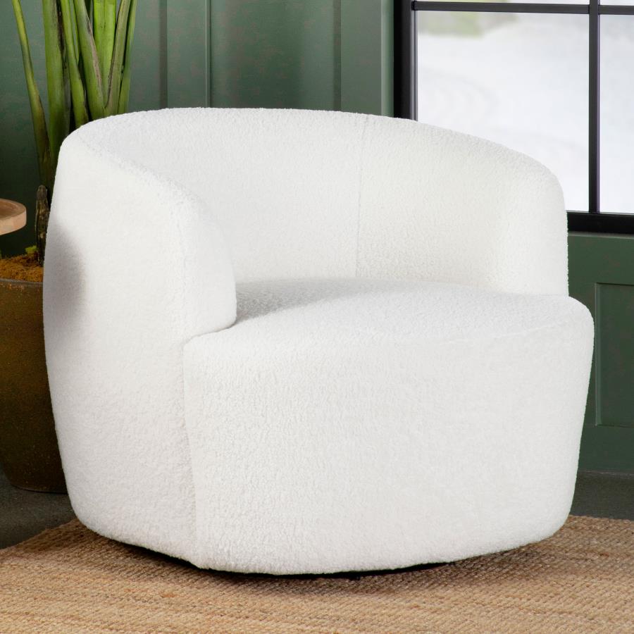 Coaster 905726 Sunny natural faux sheep skin style fabric pocket coil seating swivel armless barrell back chair