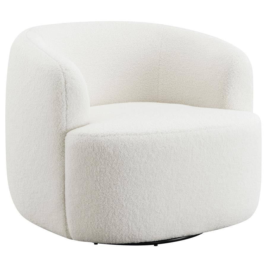 Coaster 905726 Sunny natural faux sheep skin style fabric pocket coil seating swivel armless barrell back chair
