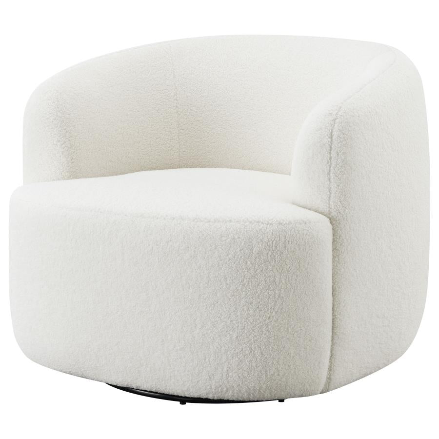 Coaster 905726 Sunny natural faux sheep skin style fabric pocket coil seating swivel armless barrell back chair