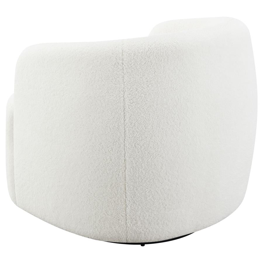 Coaster 905726 Sunny natural faux sheep skin style fabric pocket coil seating swivel armless barrell back chair