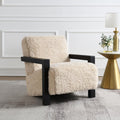 Coaster 907533 Fitzroy latte faux fur fabric black finish wood mid century modern accent chair