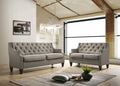 Celine 2-Piece Grey Tufted Linen-Like Fabric Sofa & Loveseat Set with Nail Head Trim - 9102-2PC