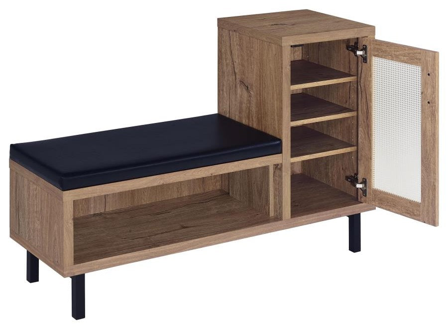 Coaster 910311 Teller natural oak finsh wood entry storage shoe bench cabinet with padded seat