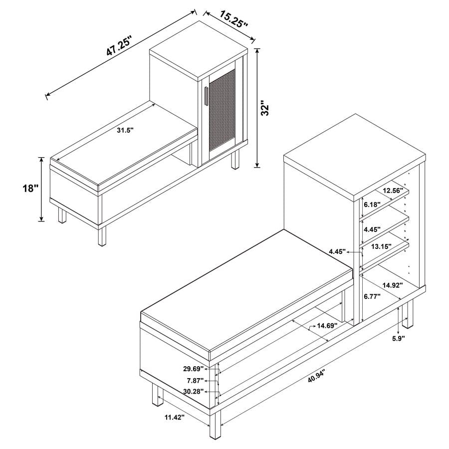 Coaster 910311 Teller natural oak finsh wood entry storage shoe bench cabinet with padded seat
