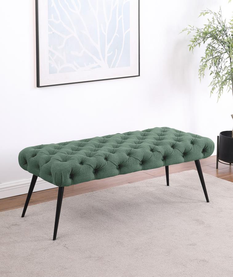 Coaster 910336 Ella teal green fabric tufted 47" wide bedroom entry bench metal legs