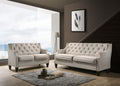 Celine 2-Piece Beige Tufted Linen-Like Fabric Sofa & Loveseat Set with Nail Head Trim - 9103-2PC