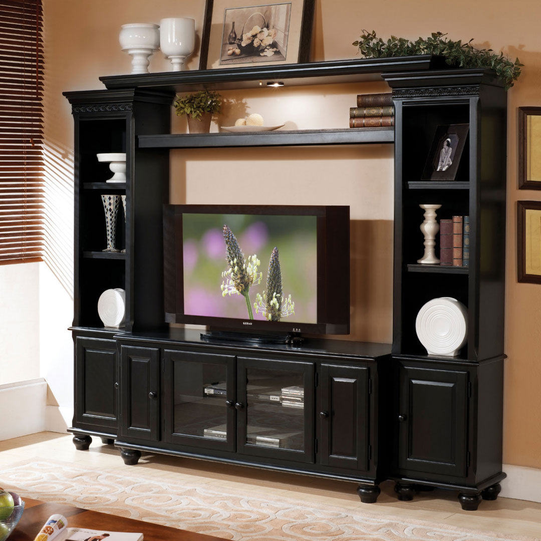 Acme 91100-03 4 pc Ferla black finish wood slim profile entertainment center wall unit