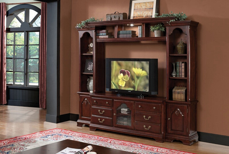 Acme 91110-13 4 pc Canora grey shankle hercules cherry finish wood slim profile entertainment center wall unit