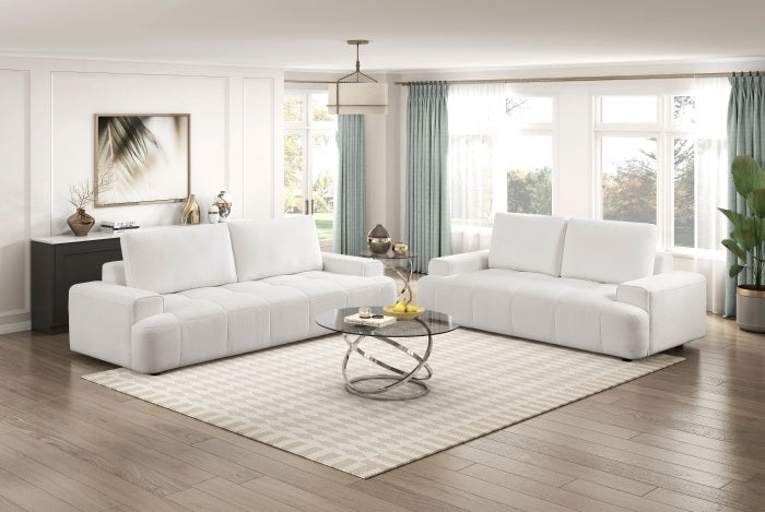 Homelegance 9126BEG-SL 2 pc Brera beige chenille fabric sofa and love seat set with tufted seat cushions