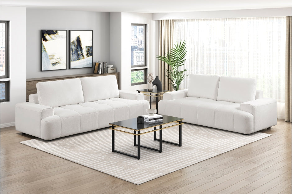 Homelegance 9126BEG-SL 2 pc Brera beige chenille fabric sofa and love seat set with tufted seat cushions
