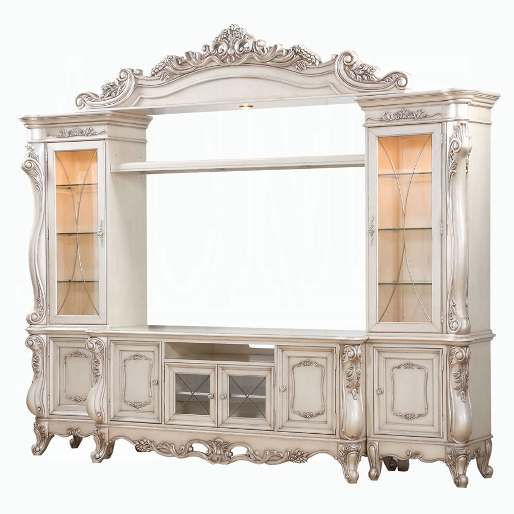Acme 91440-43 4 pc Astoria grand welty gorsedd antique white finish wood entertainment center wall unit