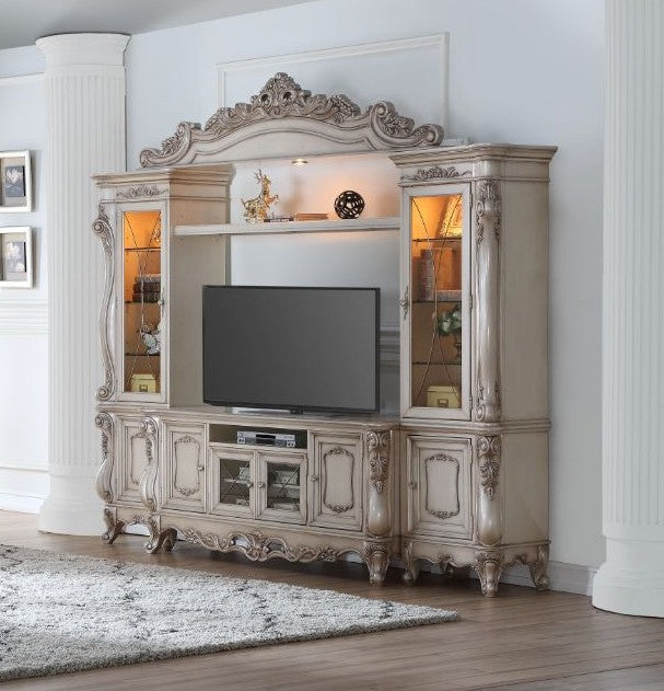 Acme 91440-43 4 pc Astoria grand welty gorsedd antique white finish wood entertainment center wall unit