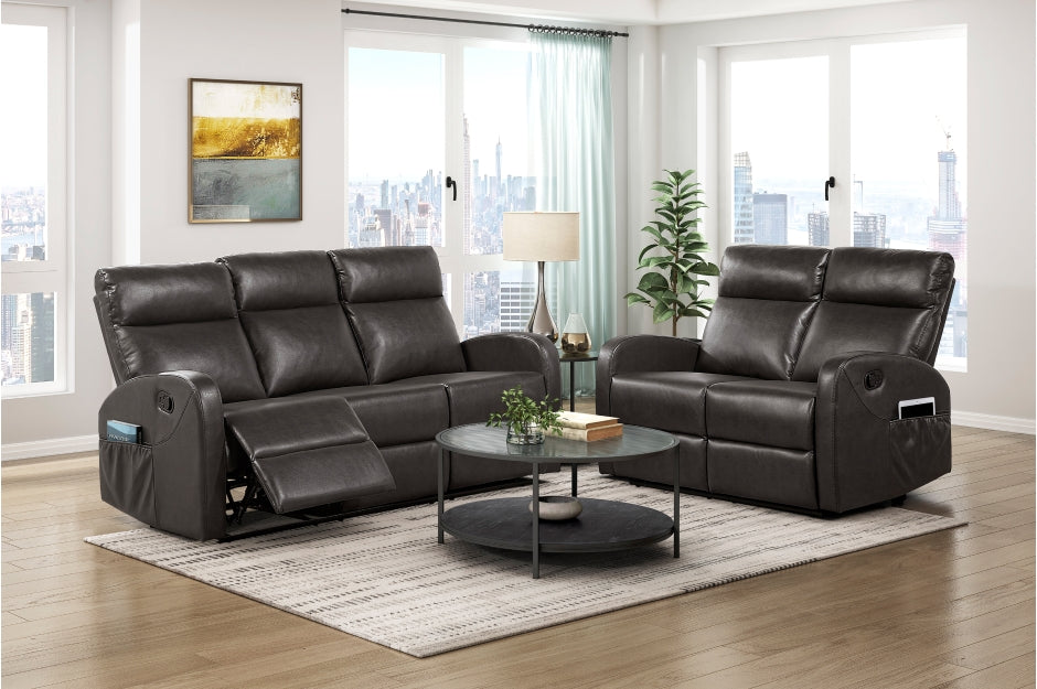 Homelegance 9147PUE-2PC 2 pc Allen espresso faux leather sofa and love seat set with wall hugger recliners