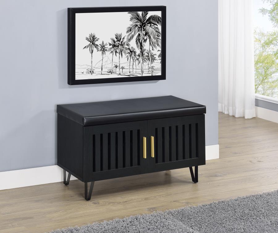 Coaster 915152 Brixton black finish wood 2 door shoe cabinet storage entry bench