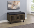 Coaster 915153 Brixton smoked oak finish wood 2 door shoe cabinet storage entry bench